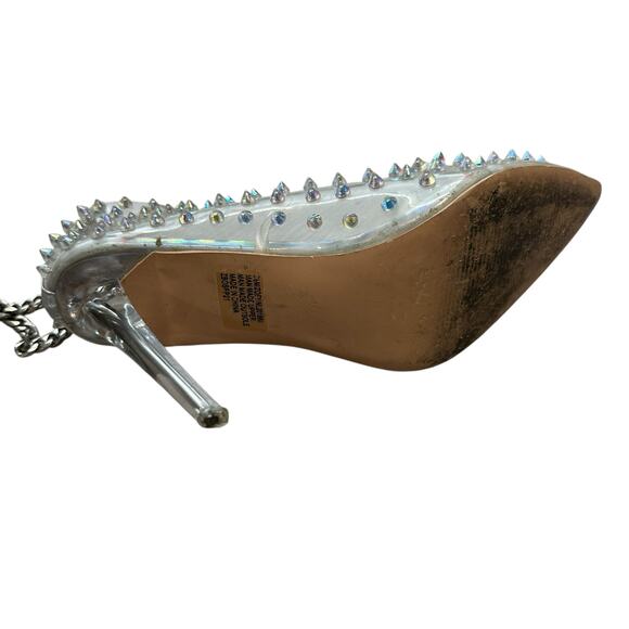 Vintage Y2K Clear Spiked Pumps Stiletto Heels Ankle Chain Pointed Toe 8.5 Glam - Picture 7 of 7